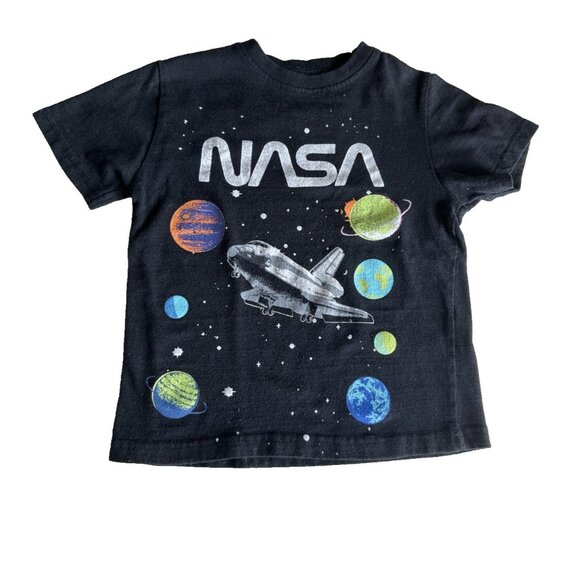 NASA Youth T-Shirt Size 3/4 Planets And Space Shuttle Graphic Tee Outer Space - Picture 1 of 6